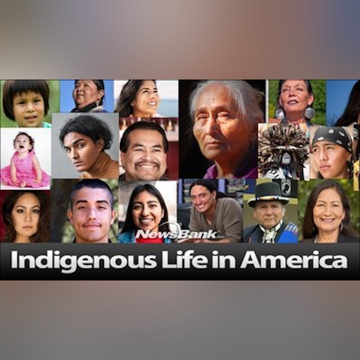 A collage of diverse Indigenous faces representing various ages and cultures, titled "Indigenous Life in America."