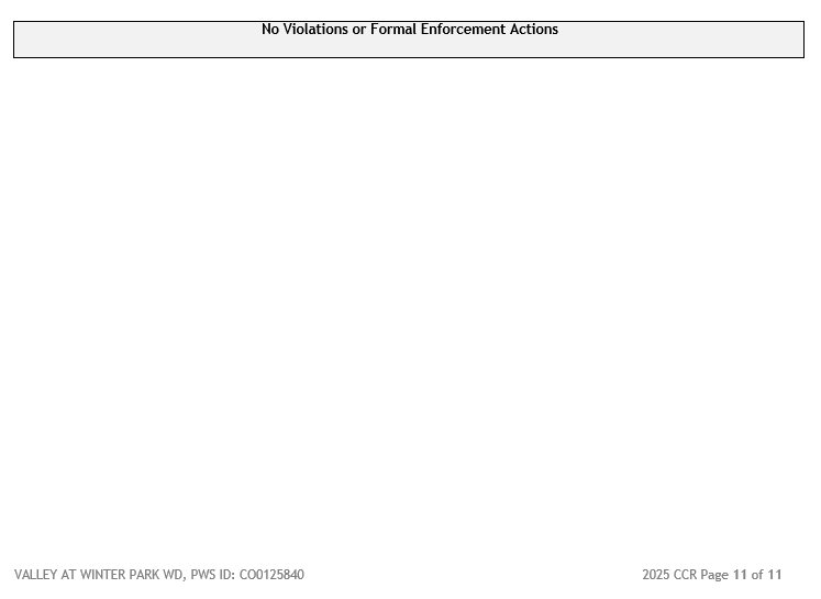 "No Violations or Formal Enforcement Actions" statement with page details.