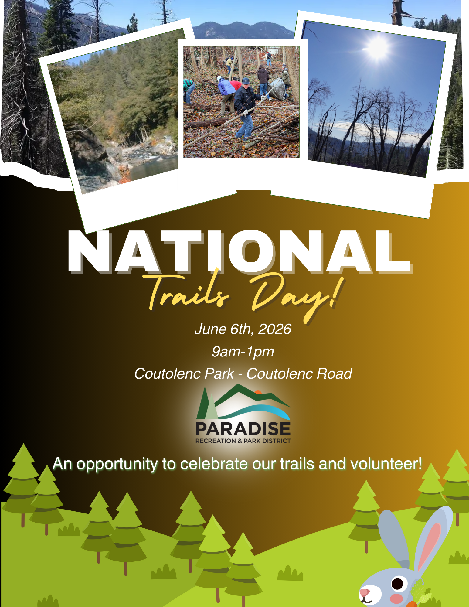 National Trails Day on June 6, 2026, at Coutolenc Park, 9 AM-1 PM. Join to celebrate trails and volunteer!