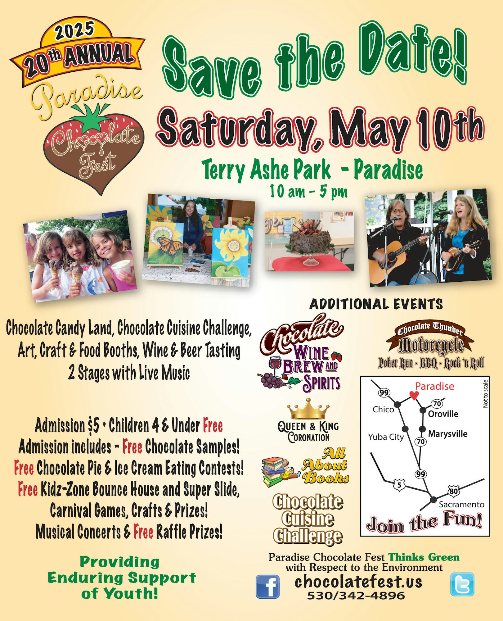 Paradise Chocolate Fest on May 10th, features live music, food, wine, contests, games, and more at Terry Ashe Park.