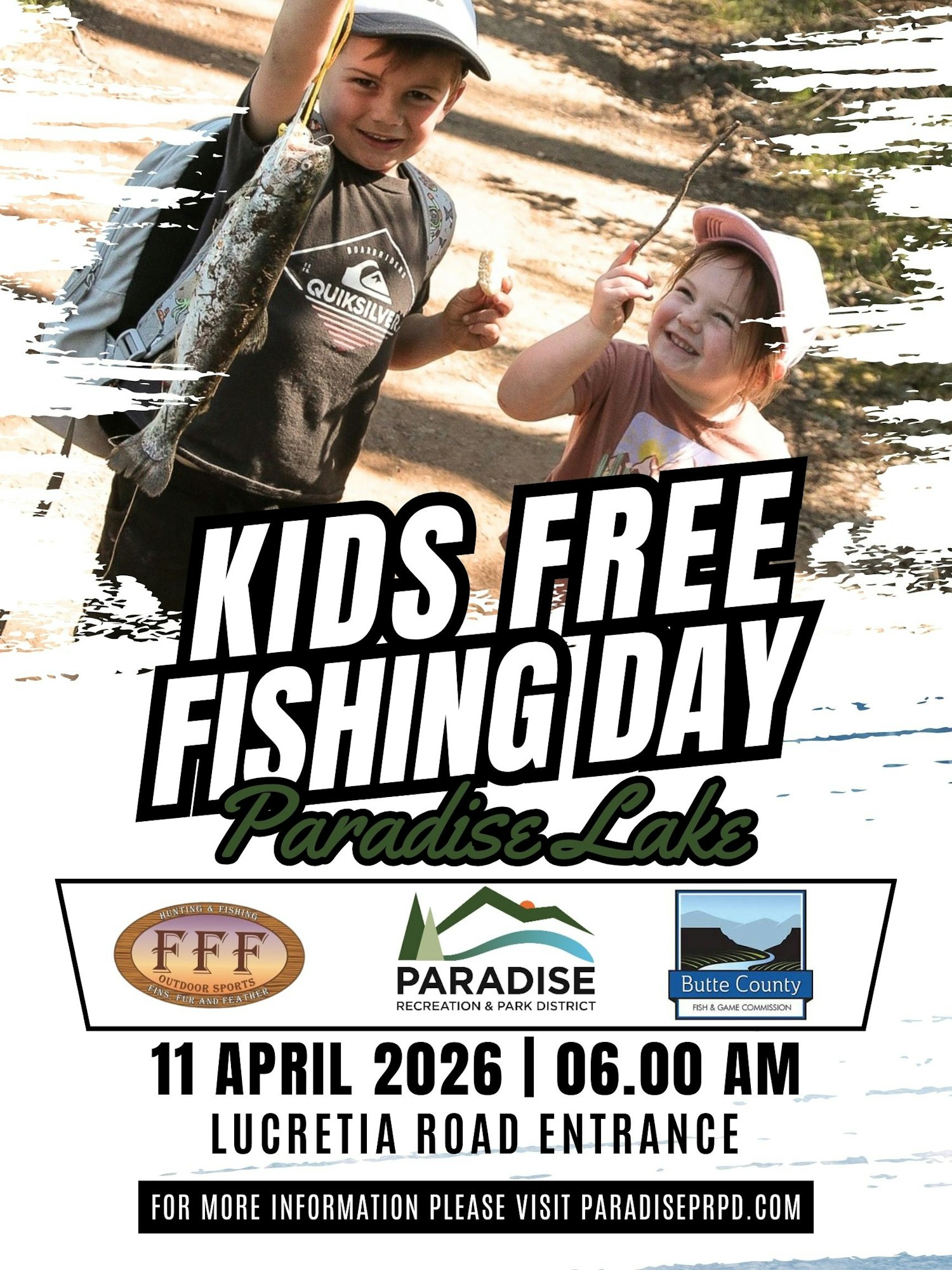 Kids Free Fishing Day at Paradise Lake, April 11, 2026, at 6:00 AM, Lucretia Road Entrance. More info at paradiseprpd.com.