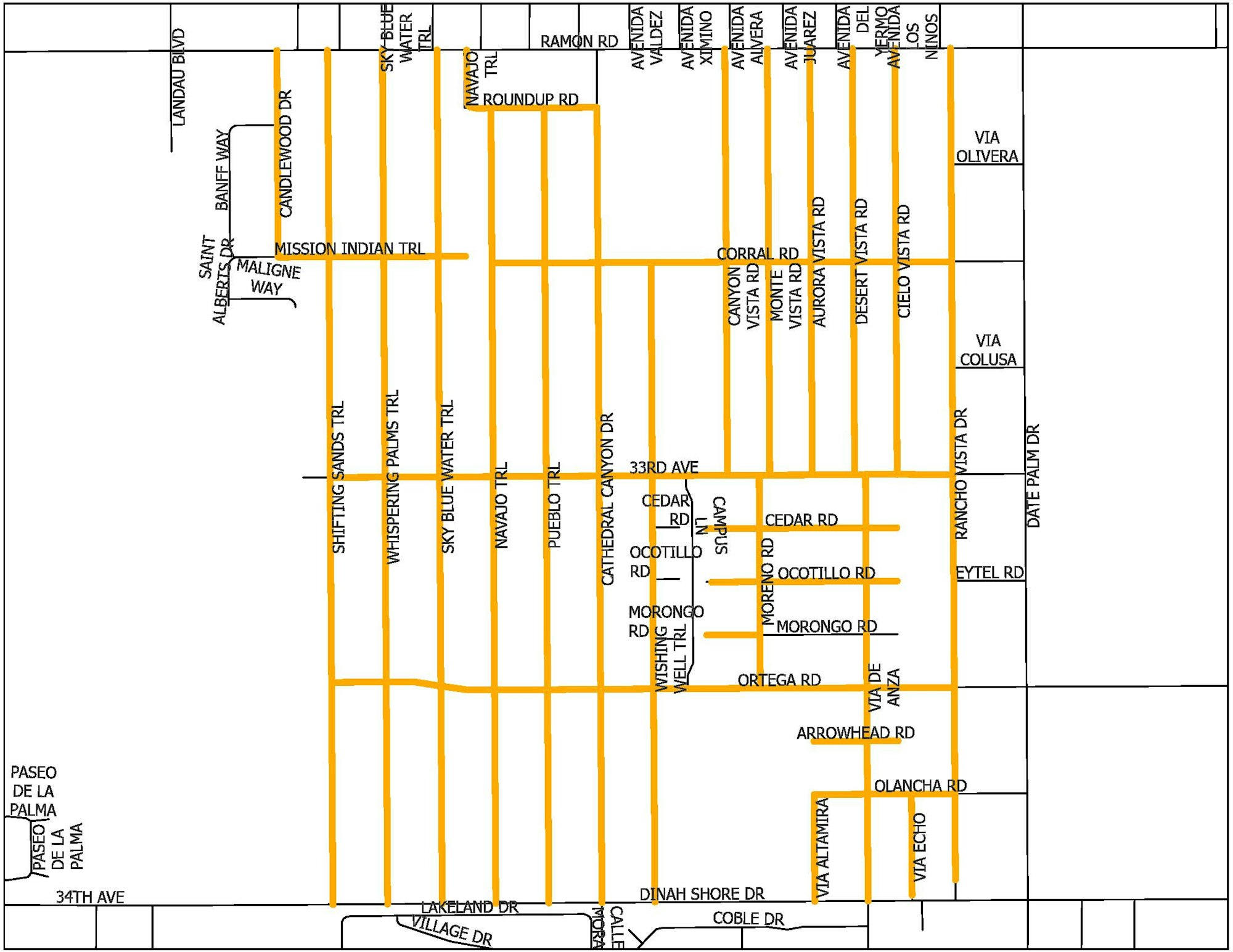 A street map with labeled roads, including Avenida Juarez, Via Altamira, and Desert Vista Road.