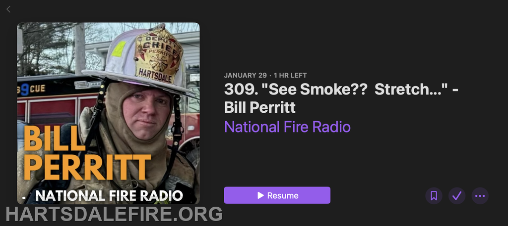 An image featuring a firefighter with the text promoting a podcast episode by Bill Perritt on National Fire Radio.