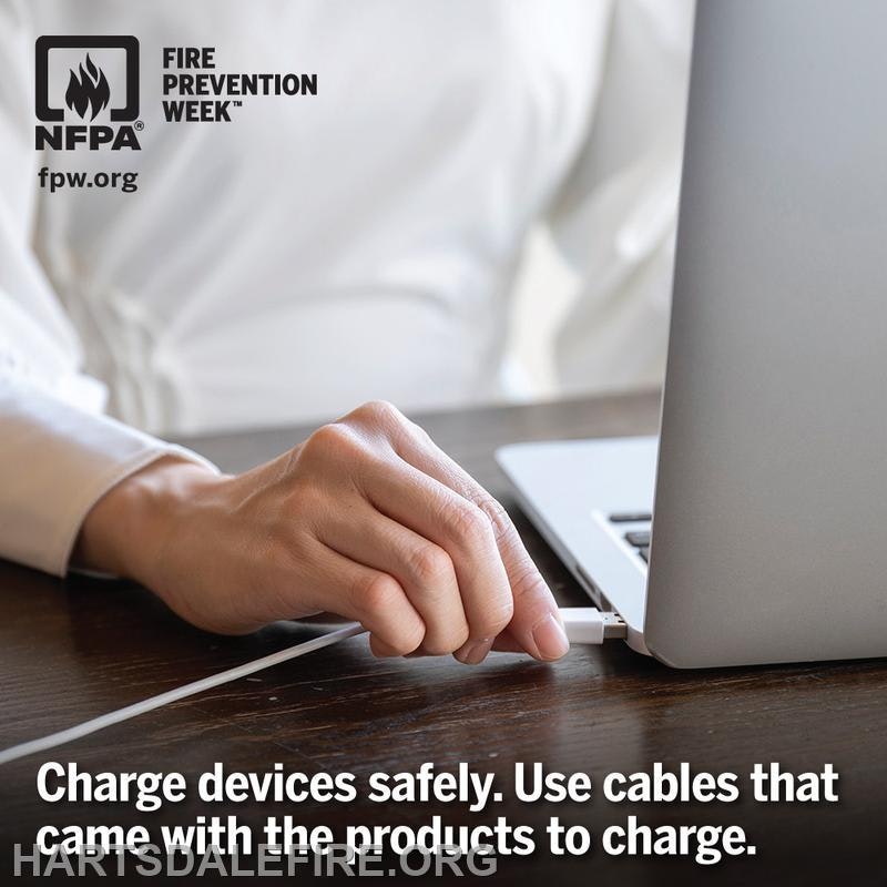 The image promotes safe charging practices, advising to use the original cables that came with devices.