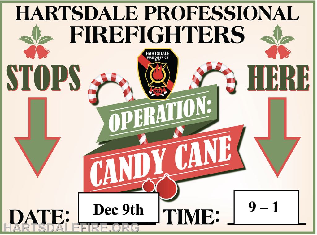 Hartsdale Firefighters' event titled "Operation: Candy Cane" on Dec 9 from 9 AM to 1 PM.