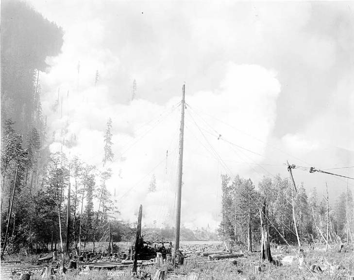 Black and white photo of Sky Valley forest fire