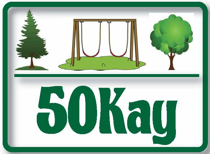 Logo for 50Kay fundraisers - with two trees and swing