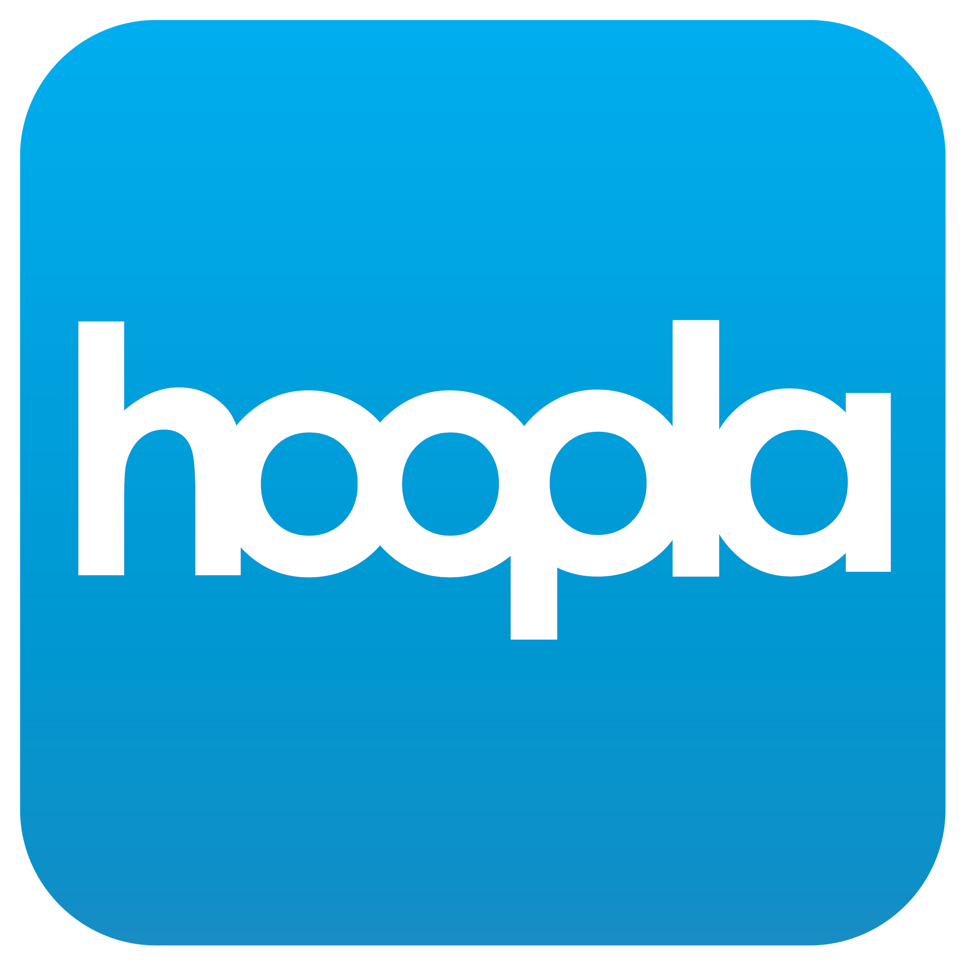 The image is the logo for "Hoopla," featuring white text on a blue background.