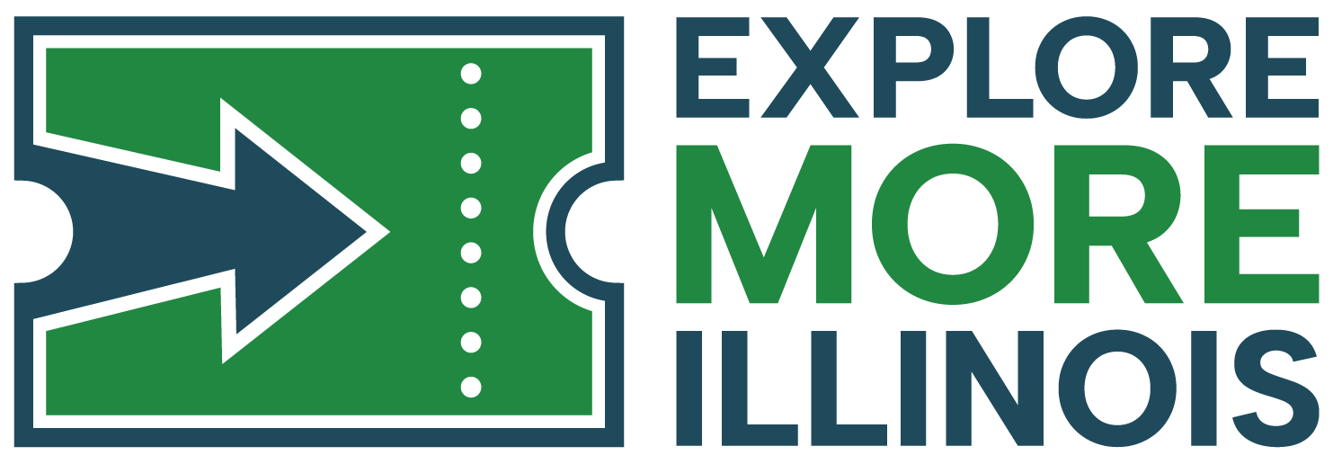The image features a logo that says "Explore More Illinois," with a design resembling a ticket and an arrow.