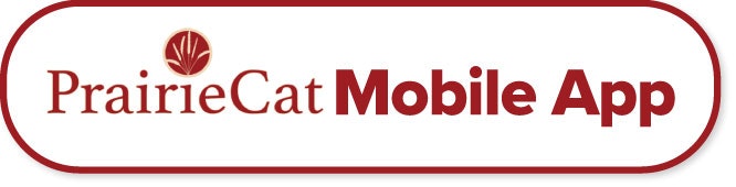 "PrairieCat Mobile App" in bold red text with a logo above "PrairieCat."