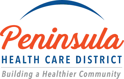 The image features the logo of Peninsula Health Care District, emphasizing "Building a Healthier Community."