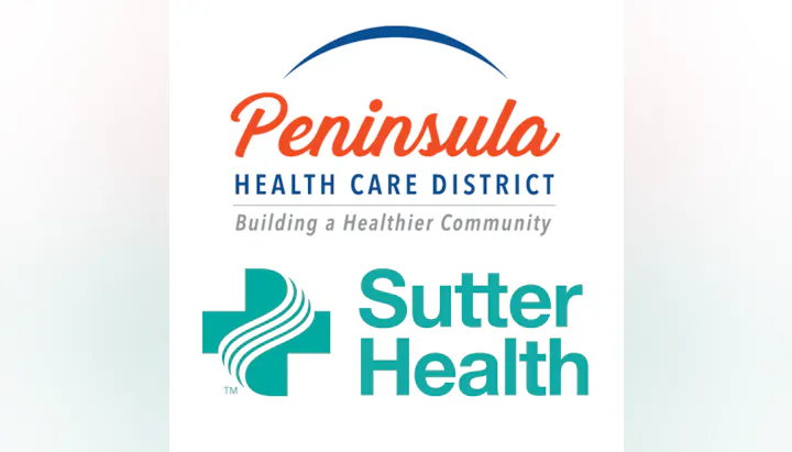 The image features logos for Peninsula Health Care District and Sutter Health, promoting community health and wellness.