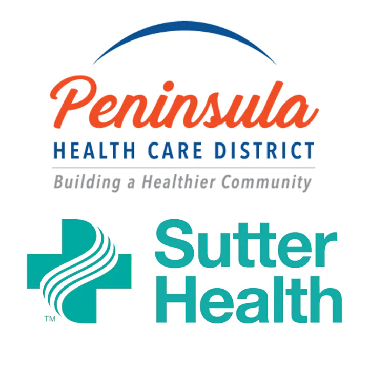 The image features logos for Peninsula Health Care District and Sutter Health, promoting community health and wellness.