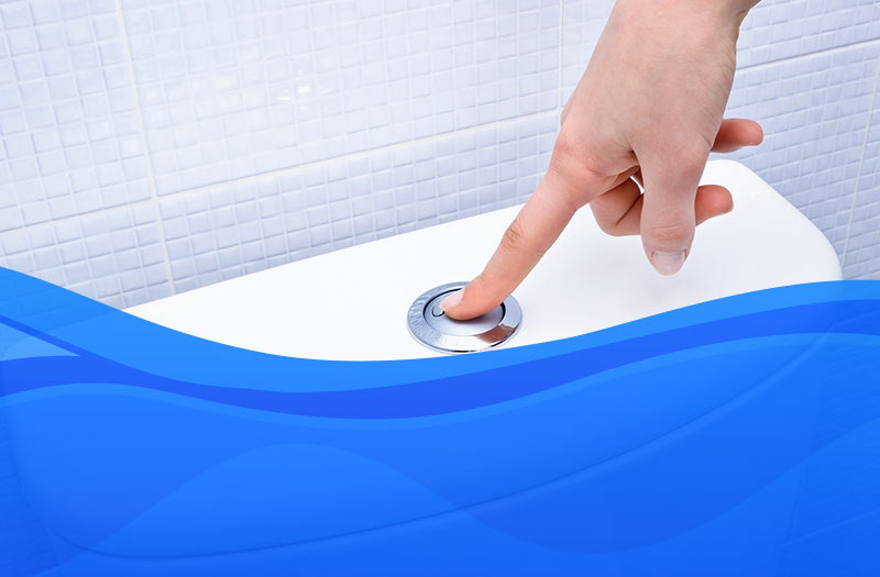 Image of hand flushing toilet