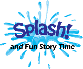 The image shows the word "Splash!" with a blue water splash graphic background.