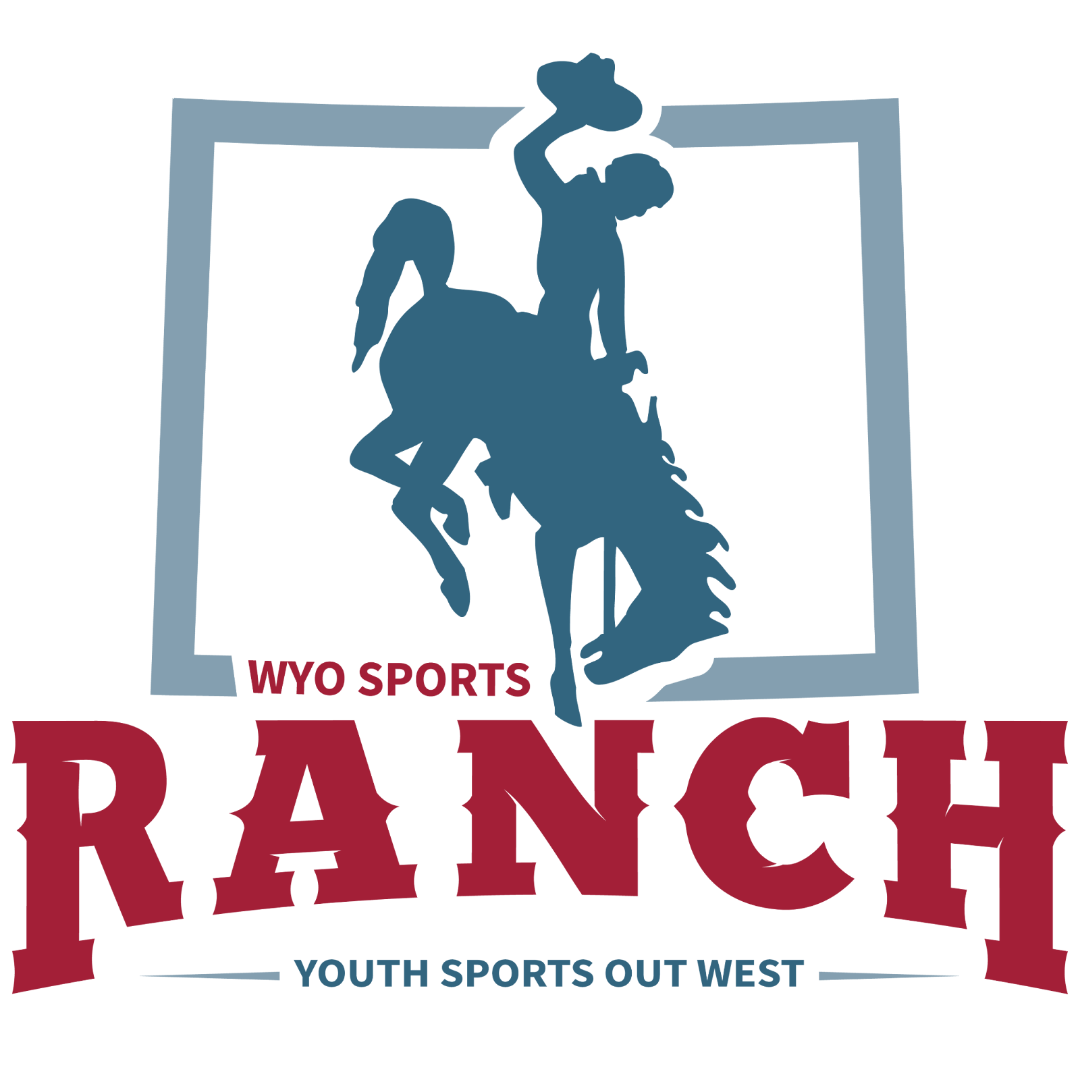 Silhouette of a cowboy on a bucking bronco, with text: "WYO Sports Ranch, Youth Sports Out West."