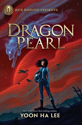 Book cover of "Dragon Pearl" by Yoon Ha Lee; features a figure with a cosmic background and a glowing blue creature.