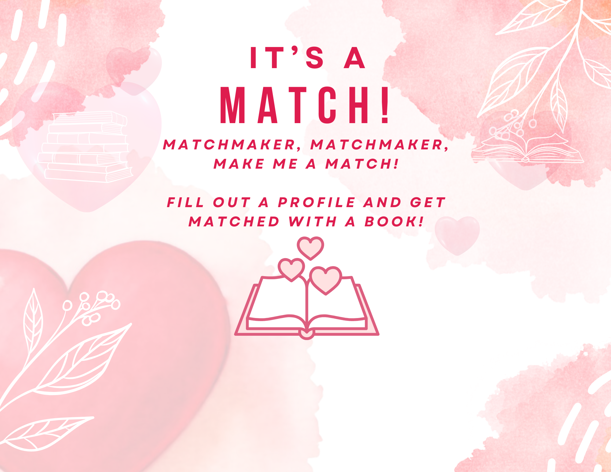 Promotional image for a book matching service encouraging users to fill out a profile for personalized book recommendations.