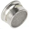 A metal faucet aerator, used to conserve water and reduce splash by shaping the water stream.