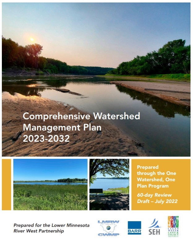 A cover of a "Comprehensive Watershed Management Plan" document with scenic nature photos.