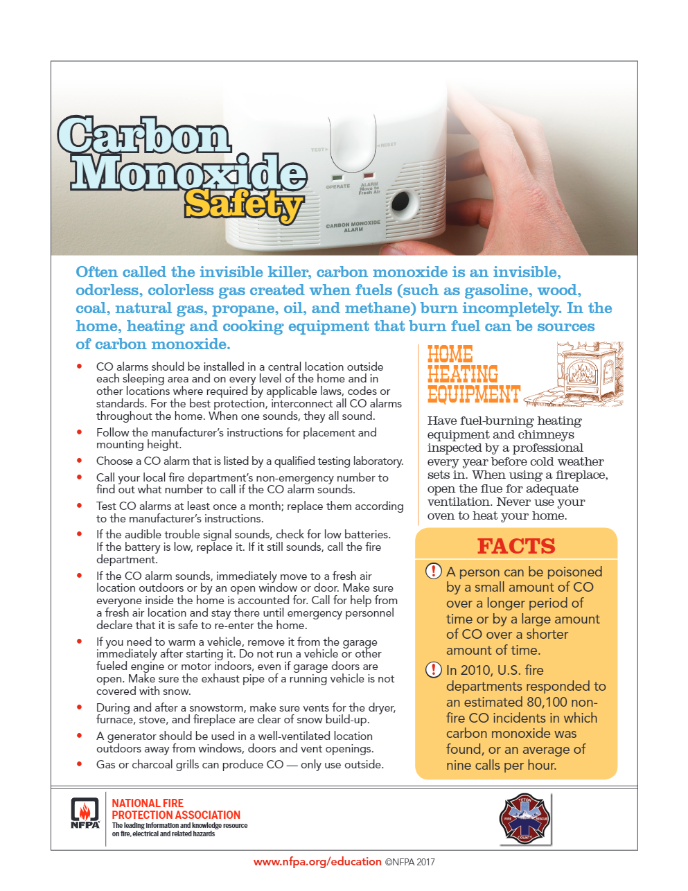 An infographic on Carbon Monoxide safety with tips and facts.
