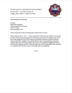 A document from Teton County Fire & Rescue detailing an incident response.