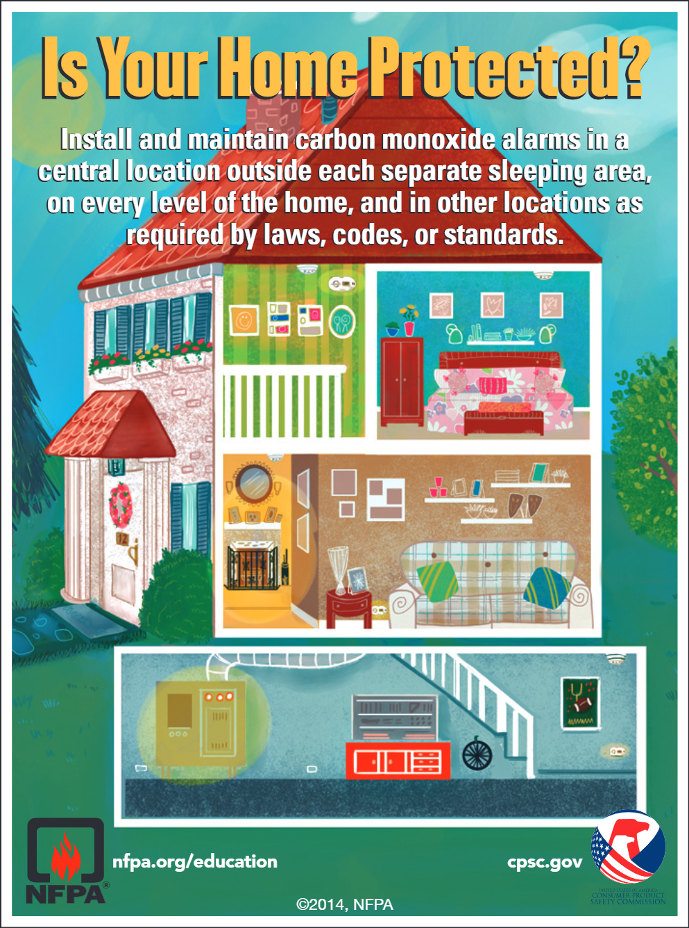 An infographic about installing carbon monoxide alarms at home.