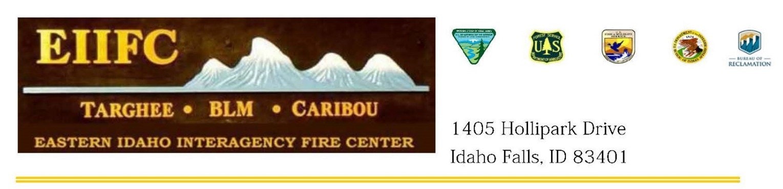 Eastern Idaho Interagency Fire Center with logos and address: 1405 Hollipark Drive, Idaho Falls, ID 83401.