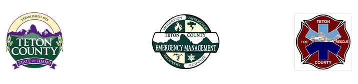 Three logos related to Teton County services: general, emergency management, and fire & rescue.