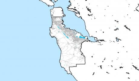 Map showing the outline of San Mateo County
