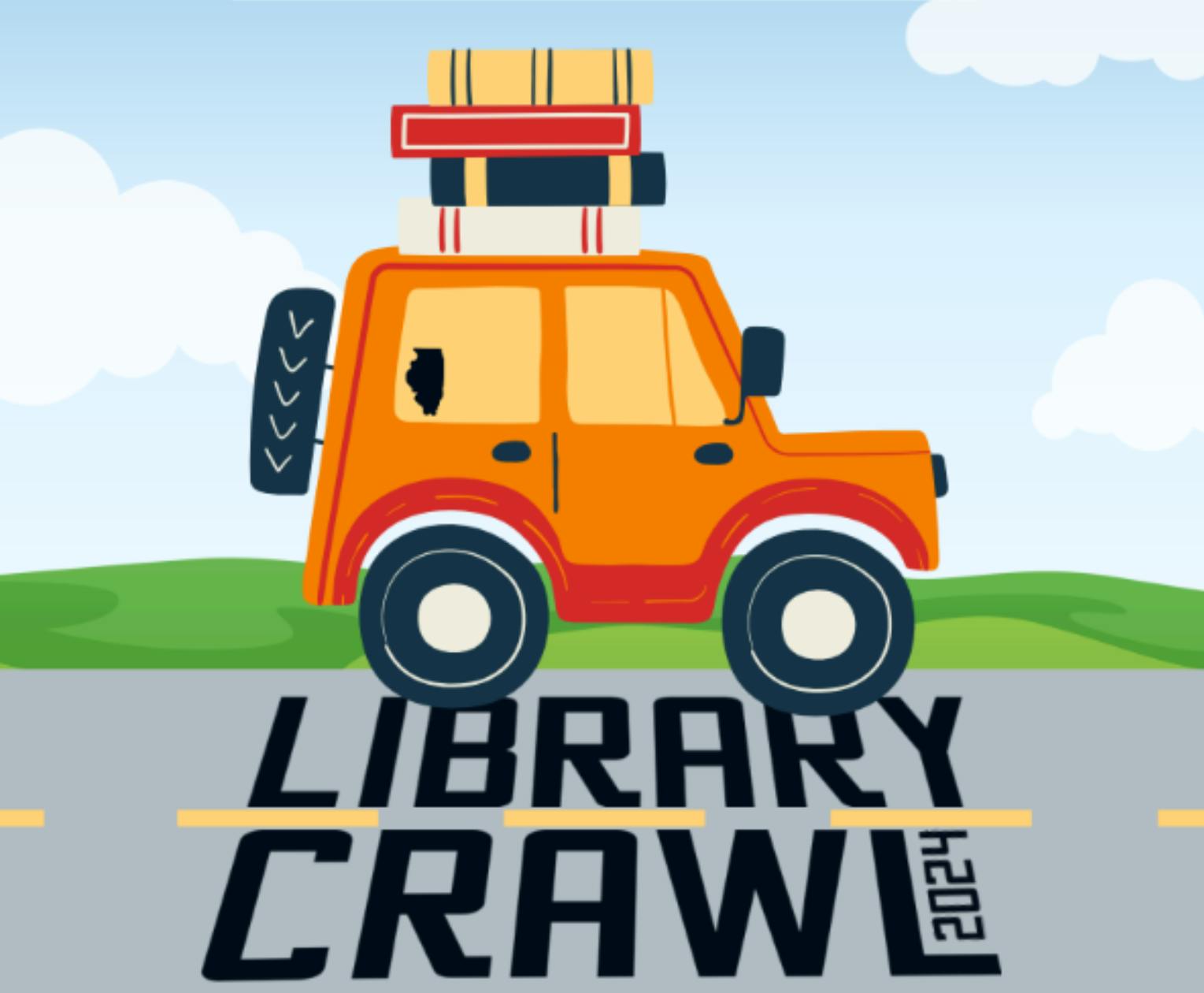 Promotional poster for a "Library Crawl" event from October 1st to 31st, encouraging participants to visit 5 or more libraries.