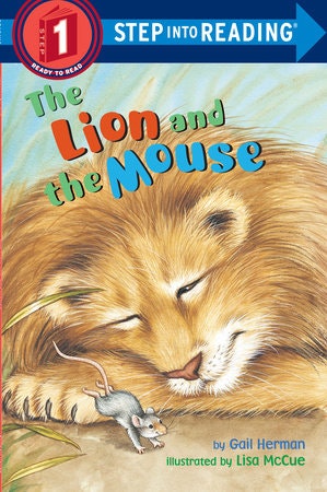 A children's book cover featuring a smiling lion and a small mouse below, titled "The Lion and the Mouse."