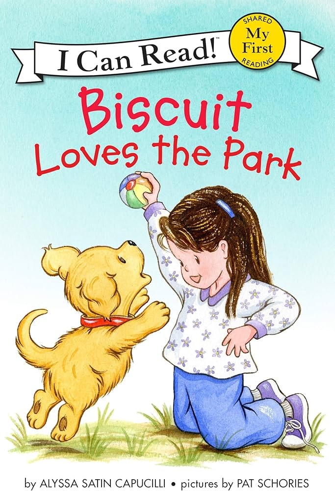 A children's book cover showing a girl playing with a joyful puppy.