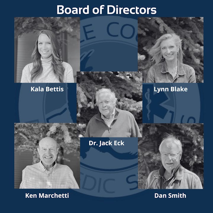 Board of Directors with photos of five individuals: Kala Bettis, Lynn Blake, Dr. Jack Eck, Ken Marchetti, and Dan Smith.