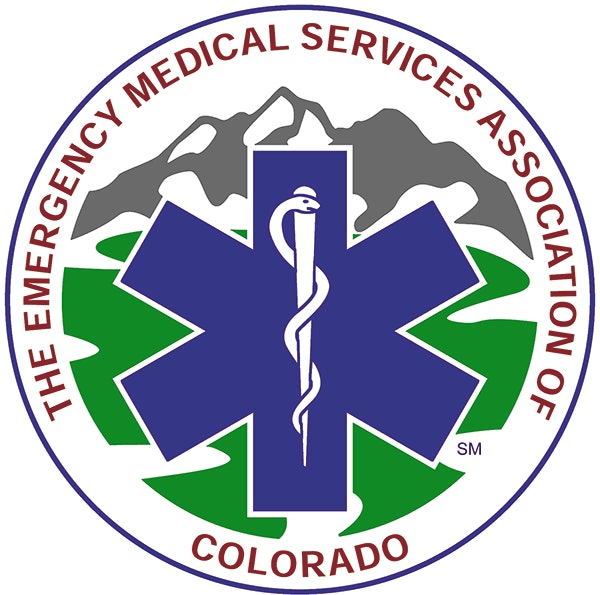 Logo of the Emergency Medical Services Association of Colorado with a medical star and mountains.