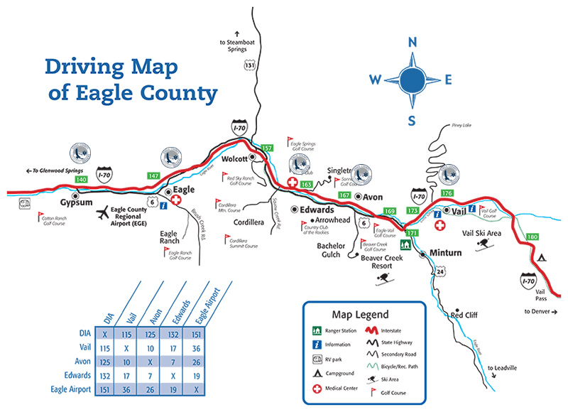 Map shows section of I-70 in Eagle County with logos for Eagle County Paramedics inserted at station locations.
