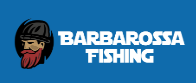 A character with a red beard in a helmet next to the text "Barbarossa Fishing" on a blue background.