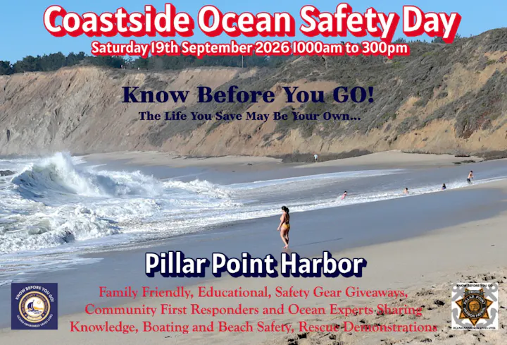 Promoting Coastsides Ocean Safety Day at Pillar Point Harbor on September 19, 2026, with safety demos and community engagement.