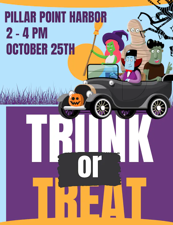 Join the Trunk or Treat at Pillar Point Harbor on October 25th from 2-4 PM for spooky fun and festivities! 🎃🚗