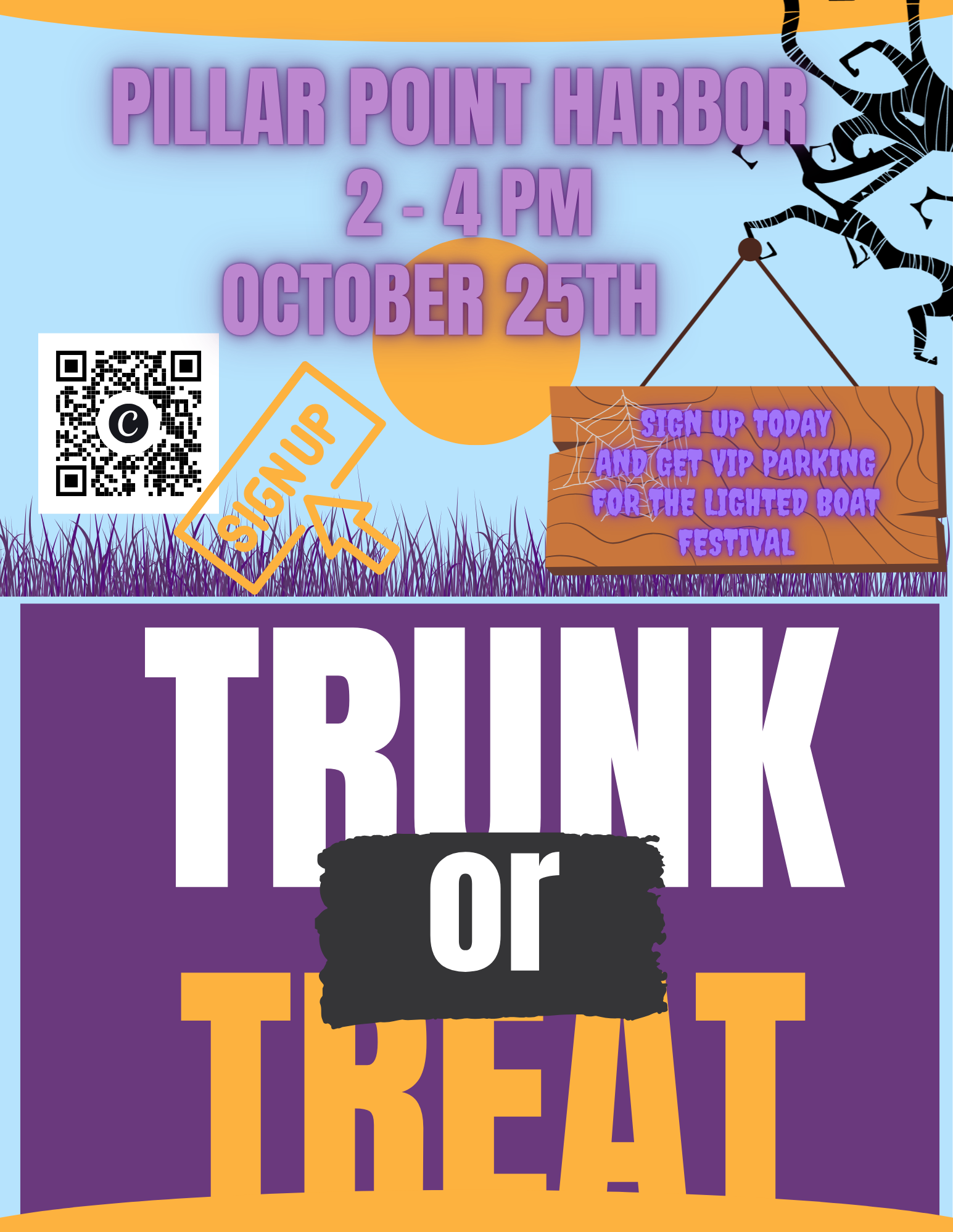 Event: Trunk or Treat at Pillar Point Harbor on October 25th from 2-4 PM. Sign up for VIP parking for the Lighted Boat Festival!
