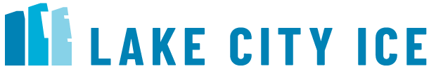 Logo with abstract ice blocks and the text "Lake City Ice."