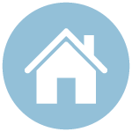 White house icon on a blue circular background.