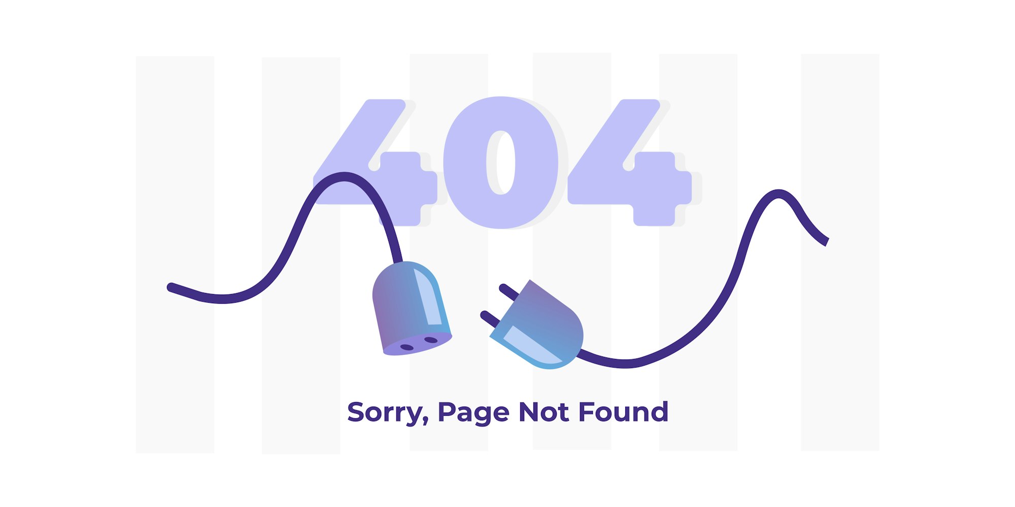 404 error with an image of a broken connection. Text reads "Sorry, page not found"
