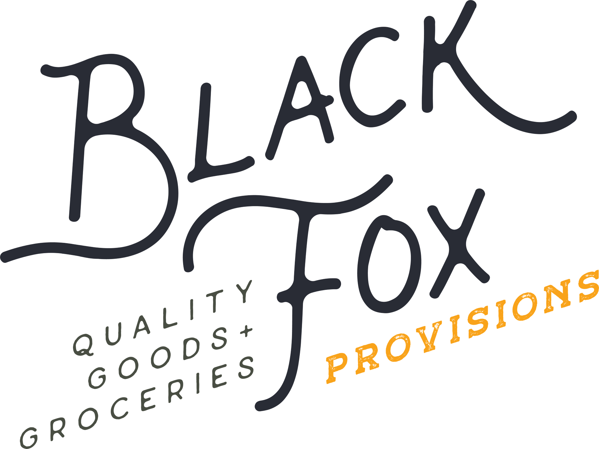 "Black Fox Provisions" logo with "Quality Goods + Groceries" written below.