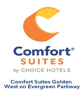 Comfort Suites by Choice Hotels logo with location: Golden West on Evergreen Parkway.