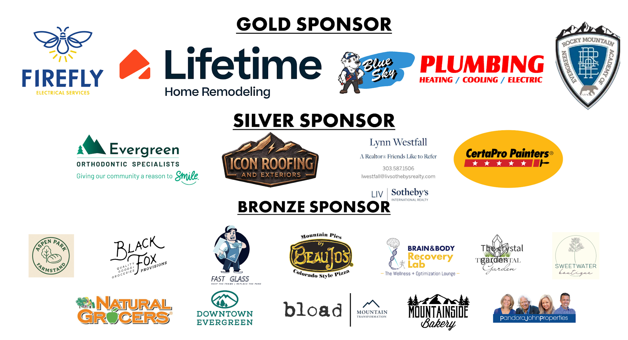 The image features logos of various sponsors categorized into Gold, Silver, and Bronze levels for an event.
