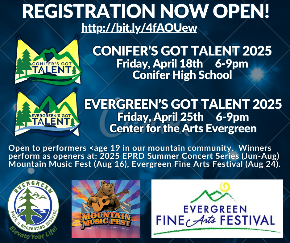 Talent shows on April 18 & 25, 2025. Open to performers under 19. Winners perform at summer events. Registration link provided.