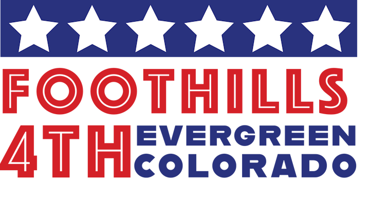 Foothills 4th logo with stars. Text: "FOOTHILLS 4TH EVERGREEN COLORADO" in red and blue.