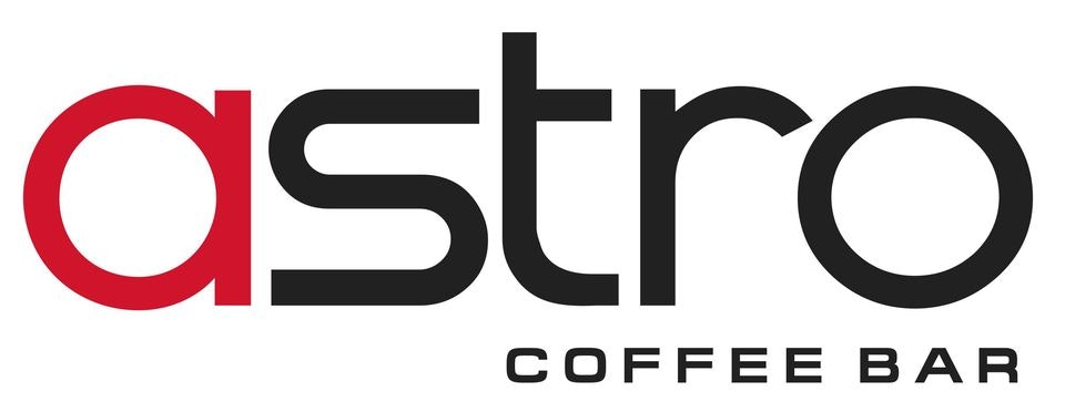 Logo for "Astro Coffee Bar" with "astro" in red and black letters.