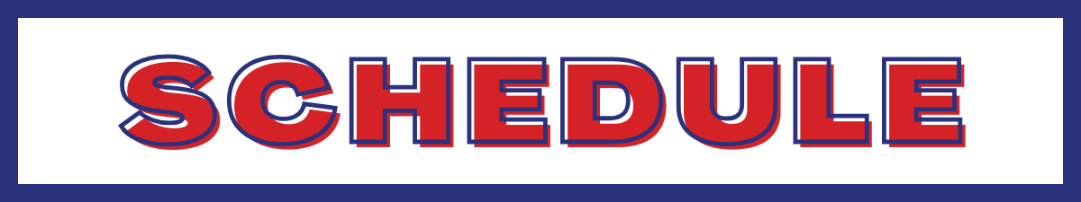 The image displays the word "SCHEDULE" in bold red letters with a blue outline.